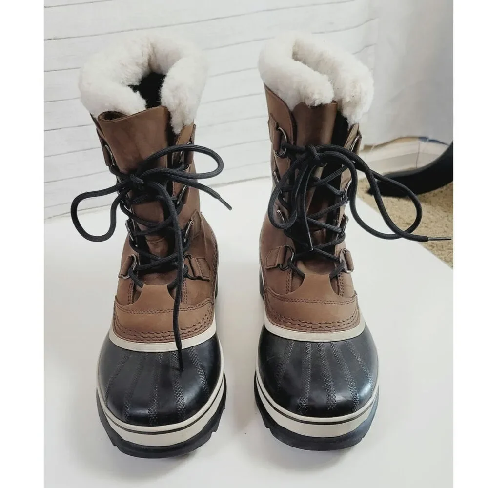SOREL 1964 Pac Nylon Waterproof Snow Boots in Tabacco Black, sz 8.5
